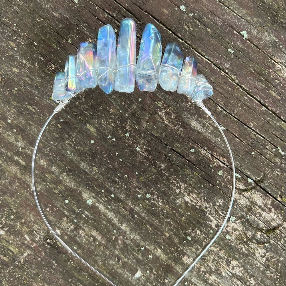 Blue Aura Quartz Crystal Crown